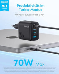Anker Zolo 70W 4-Port Charger + Anker 511 Nano 3 30W Charger + Anker Prime USB-C to USB-C Cable 2-Pack (0.9m, 240W, Upcycled Braided Design)
