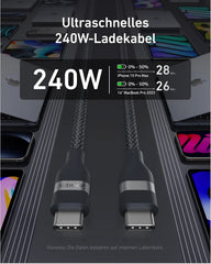 Anker USB-C to USB-C Cable (180cm, 240W, Upcycled Braided) + Anker USB-C to USB-C Cable (90cm, 240W, Upcycled Braided)