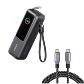 Anker PowerBank for Laptop (25,000 mAh, 165W, Built-in Retractable Cables) + Anker USB-C to USB-C Cable (240W, Recycled Braided)
