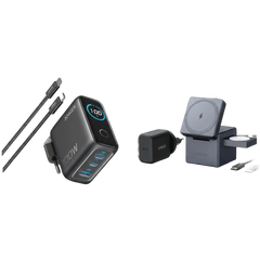 Anker 3-in-1 Charging Cube with MagSafe + Anker Charger (100W, 3 Ports, Smart Display) with USB-C Cable