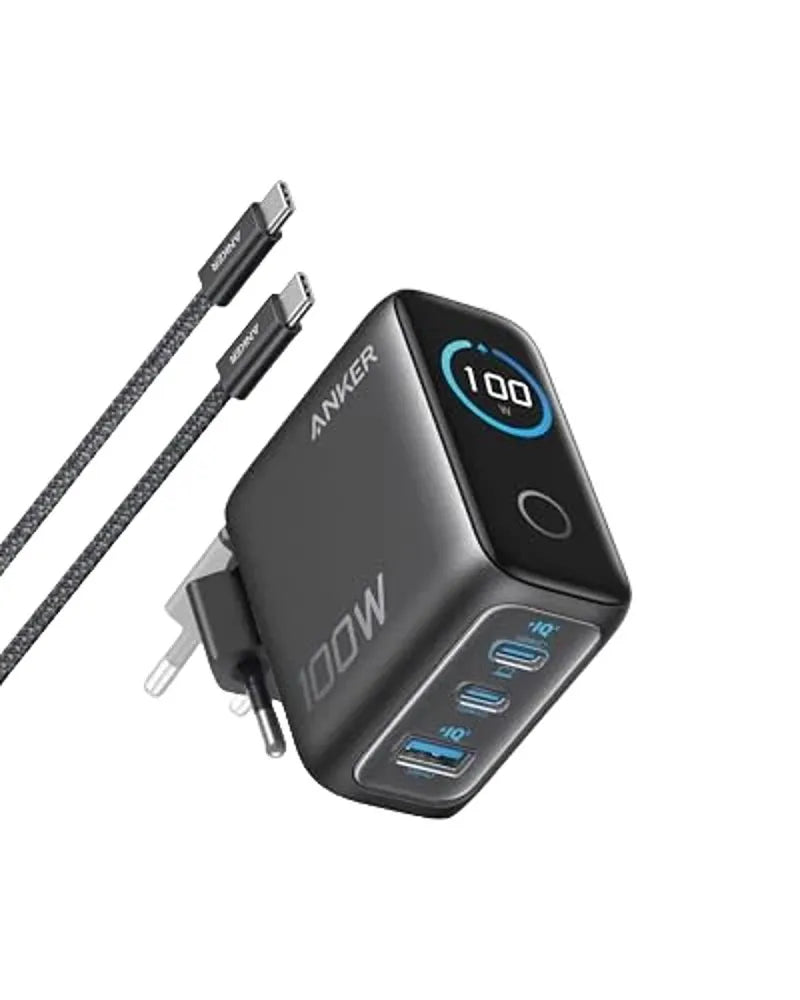 Anker 3-in-1 Charging Cube with MagSafe + Anker Charger (100W, 3 Ports, Smart Display) with USB-C Cable