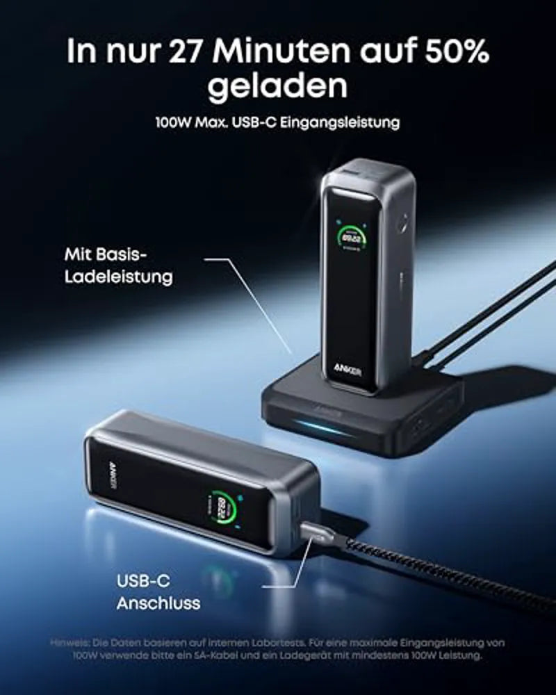 Anker Prime Power Bank (20K, 220W) with Anker Prime USB-C to USB-C Cable (240W, Upcycled Braided Design)