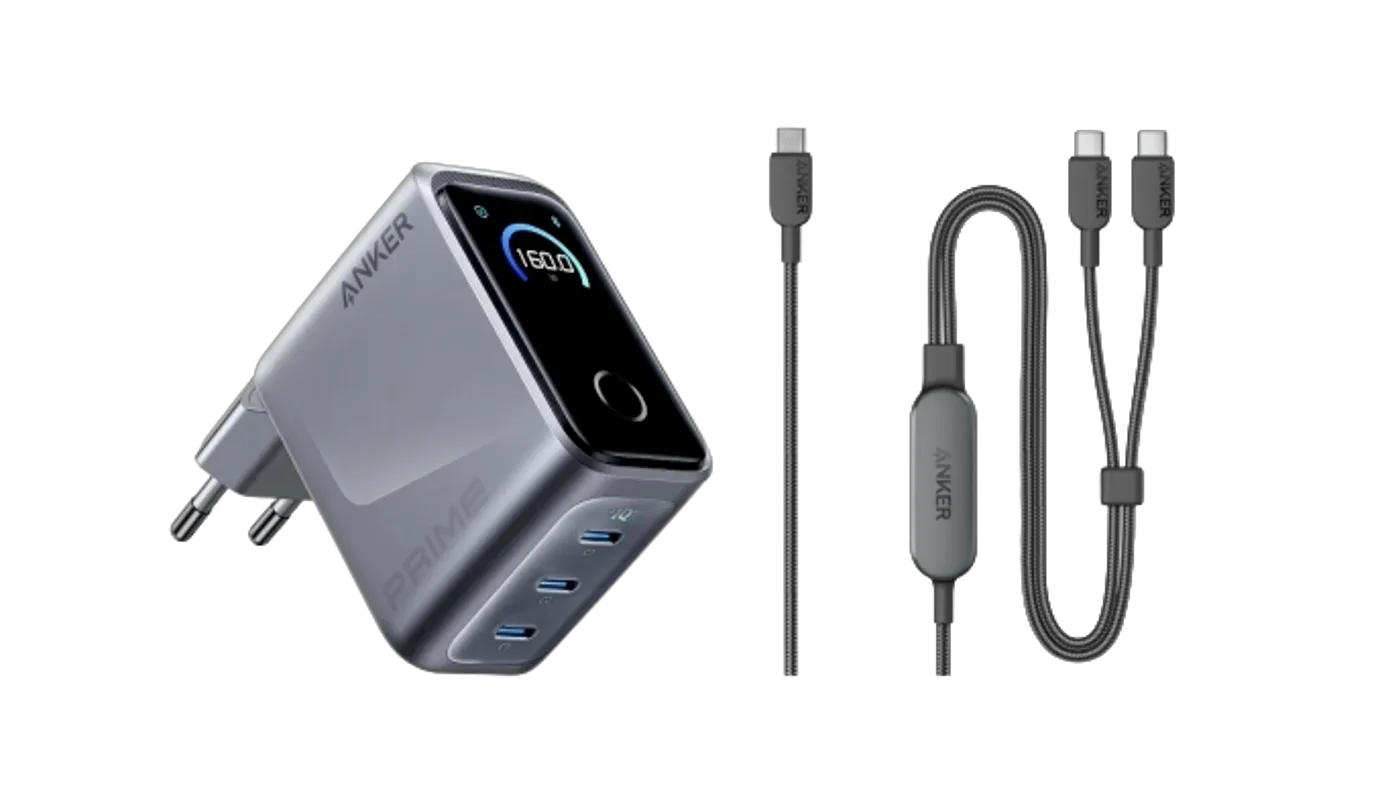 Anker Prime 160W GaNPrime 3-Port Charger with 2-in-1 USB-C to USB-C Cable (120cm, 140W, Braided)