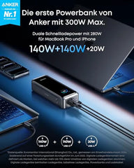 Anker Prime Powerbank 26K 300W Bundle mit USB-C Kabel 240W und 100W Ladestation