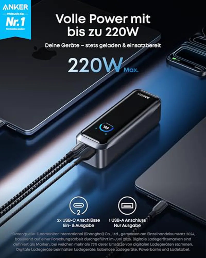 Anker Prime Power Bank (20K, 220W) with Charging Base (150W, 3 Ports)