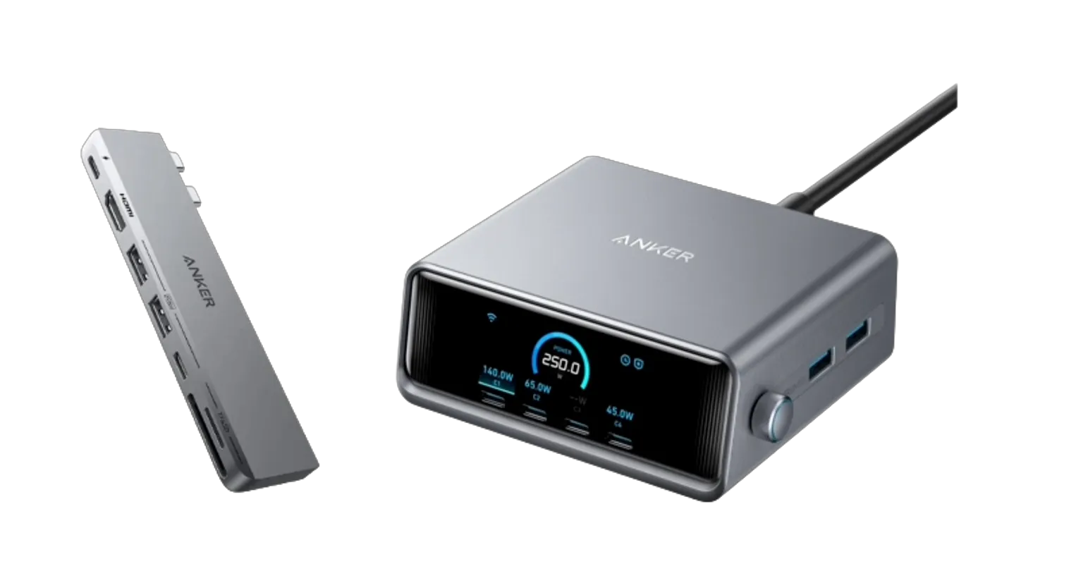 Anker Prime Charger (250W, 6 Ports, GaNPrime) + Anker 547 USB-C Hub (7-in-2, for MacBook, Gray)