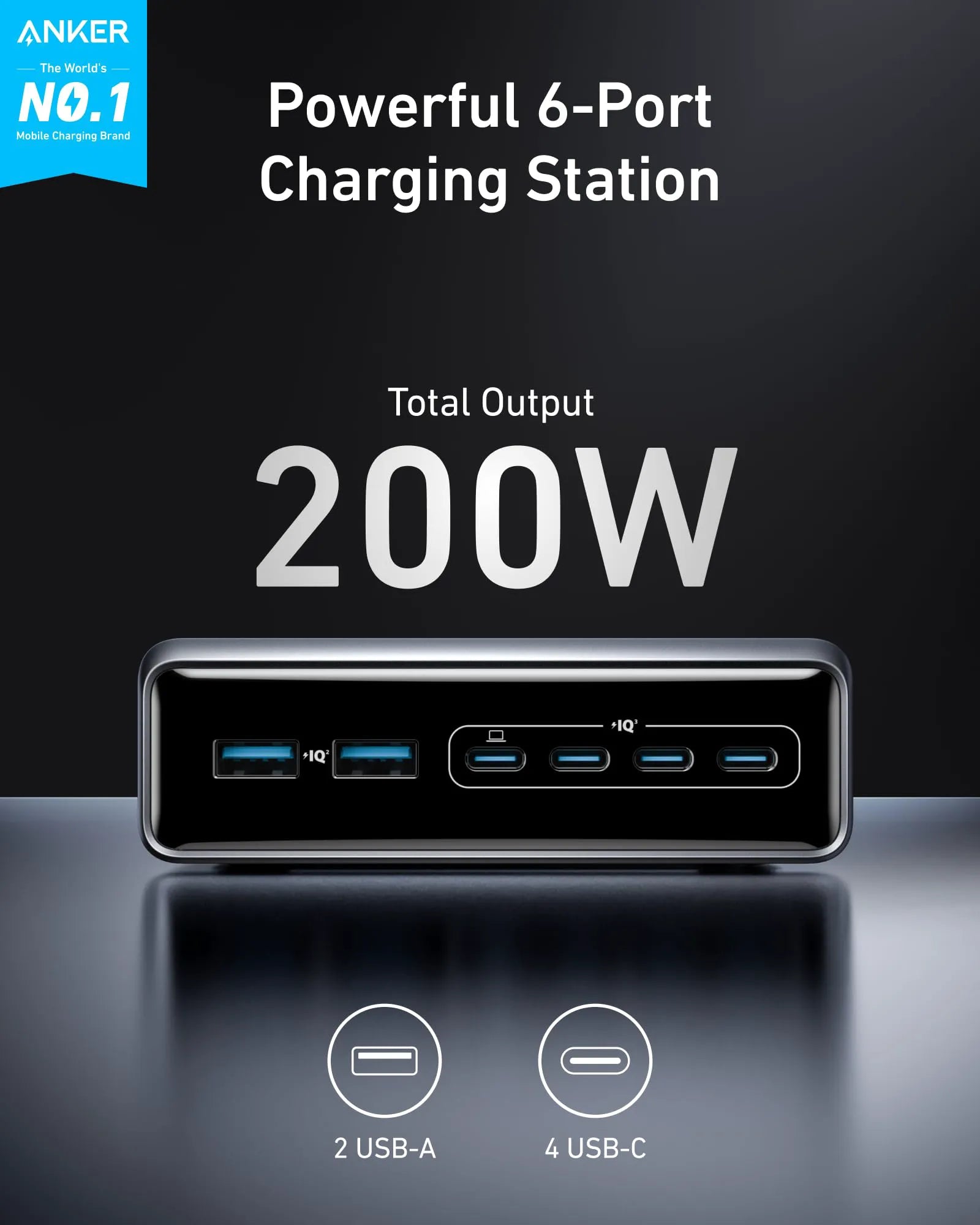 Anker Prime 200W GaN Charger with 6 Ports and 240W USB-C Cable