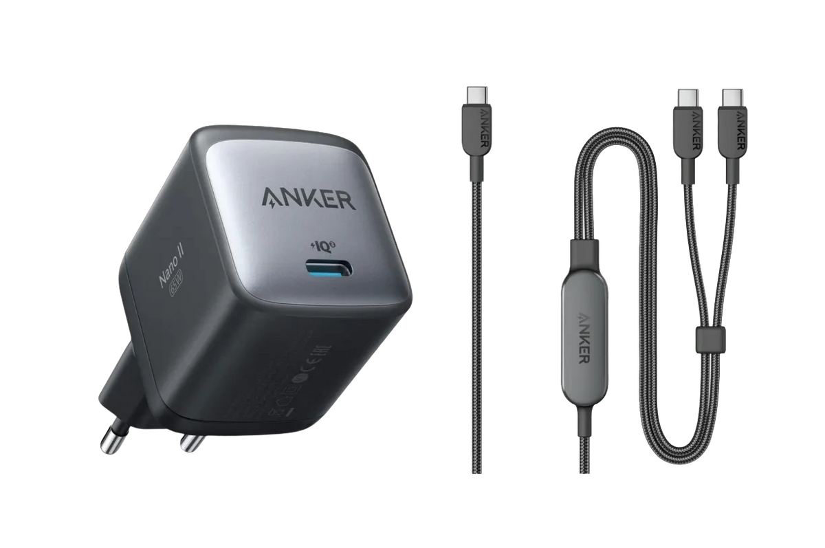 Anker 715 Ladegerät (Nano II 65W) + Anker 2-in-1 USB-C auf USB-C Kabel (120cm, 140W, Flecht-Design)