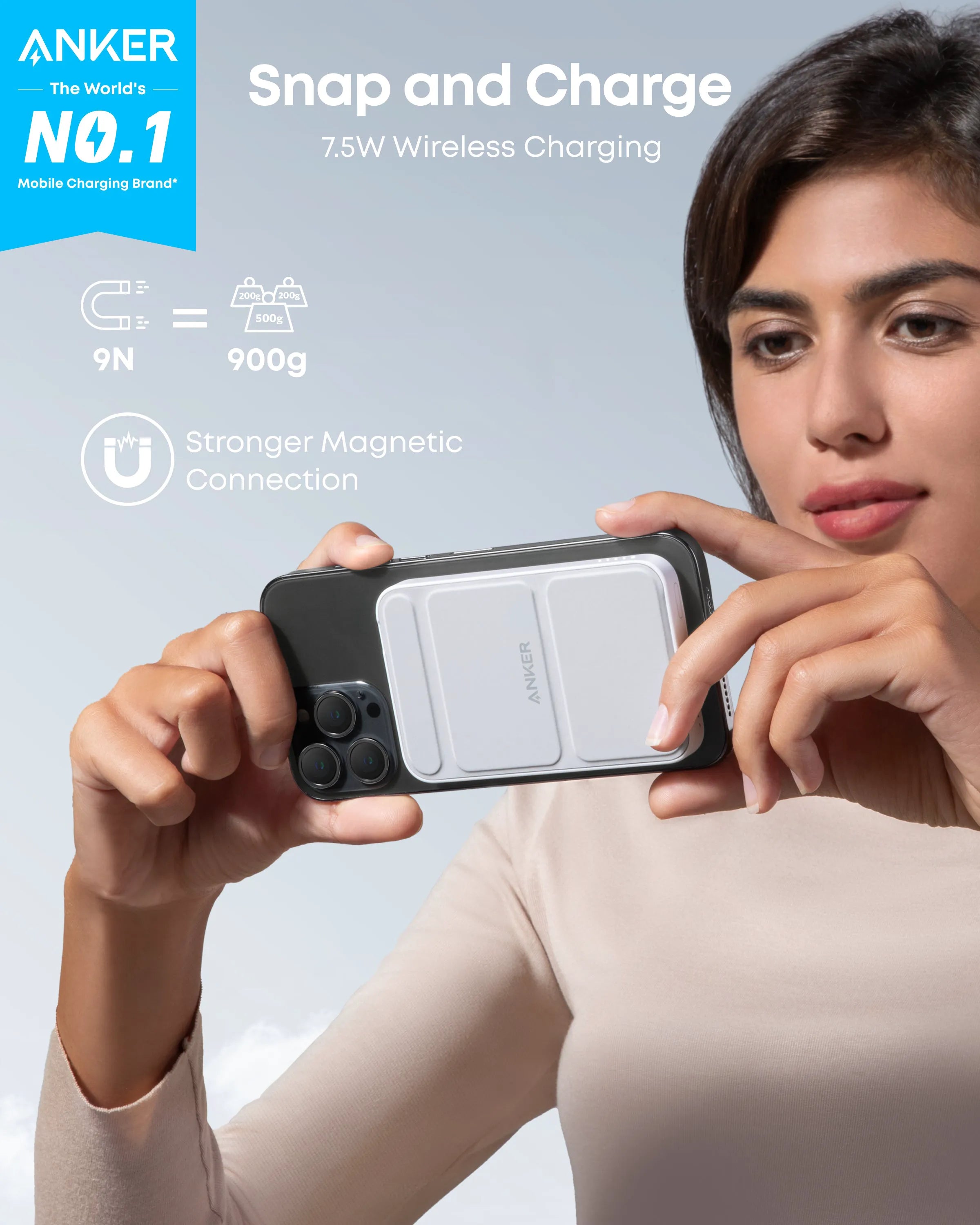 Anker Power Bank, 622 Magnetic Battery (MagGo), Foldable Magnetic Wireless Portable Charger 5000 mAh with USB-C