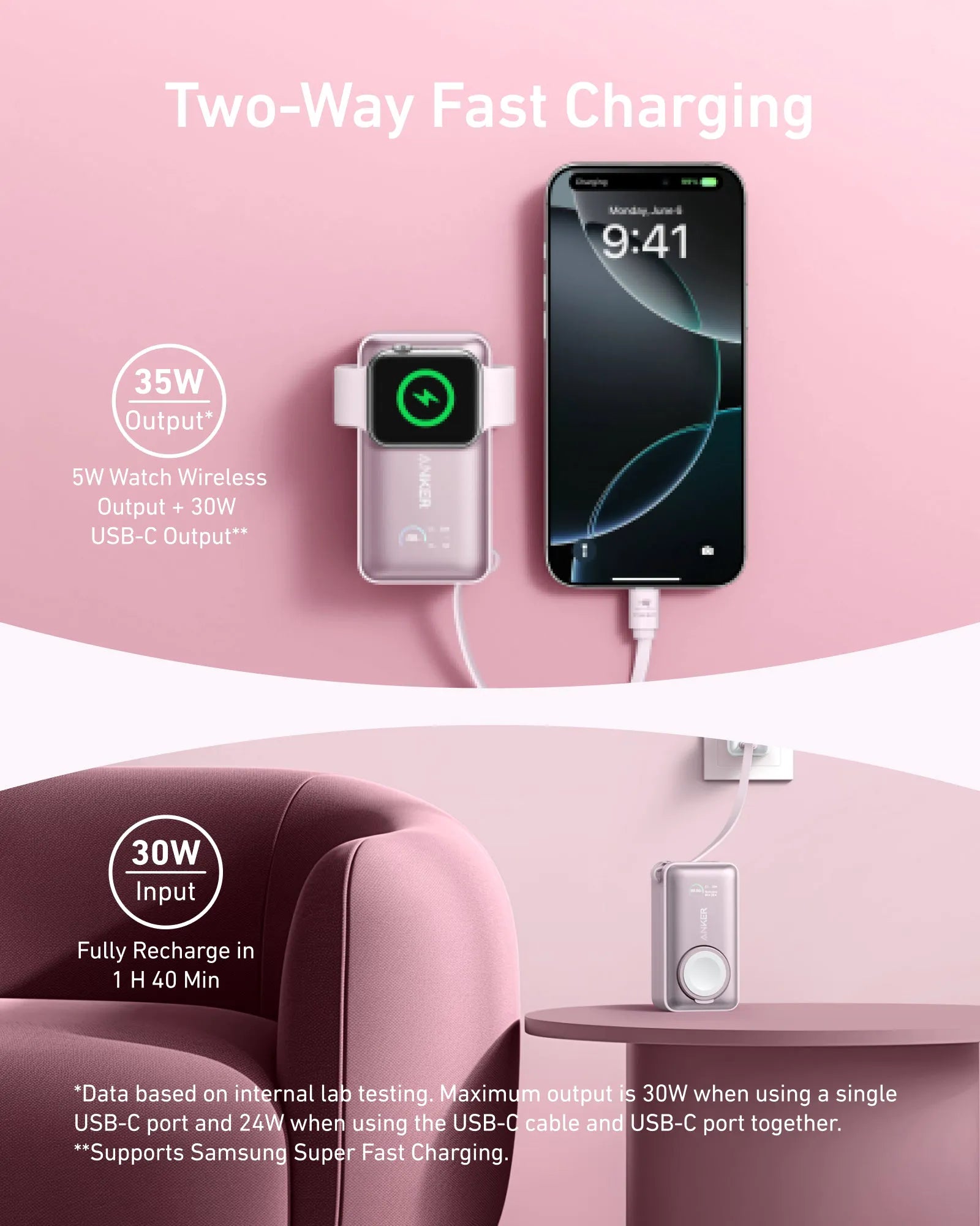 Anker MagGo Power Bank 10K with 35W Charging for Apple Watch