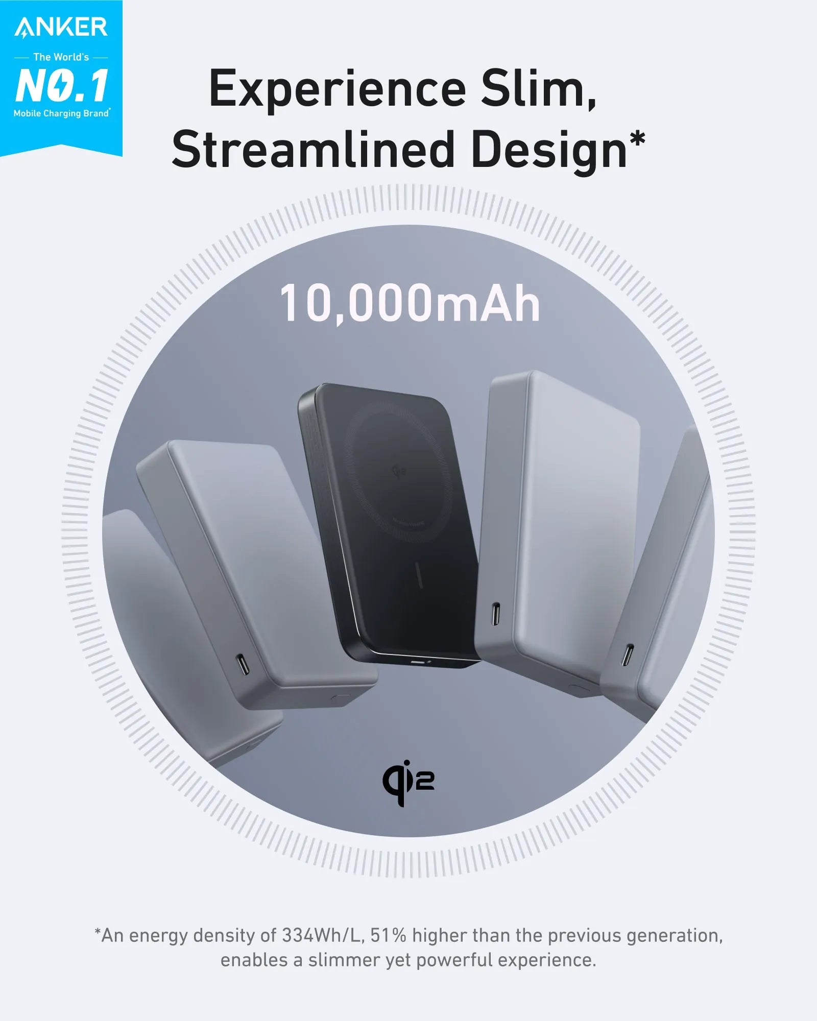 Anker MagGo Power Bank (10K, Slim) with USB-C to USB-C Cable (240W, Upcycled-Braided)
