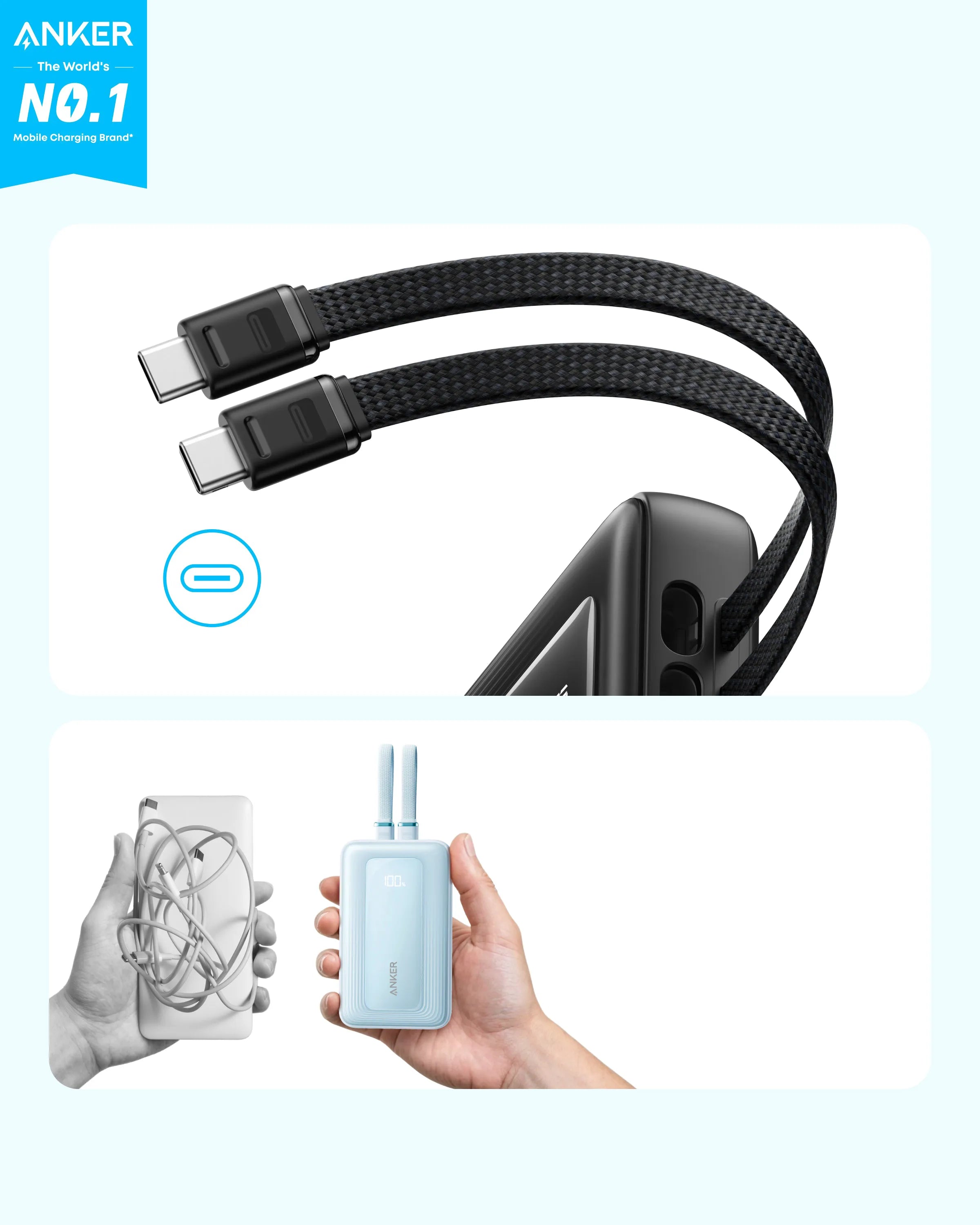 Anker Zolo 10K Power Bank with 35W and Built-In Dual USB-C Cables