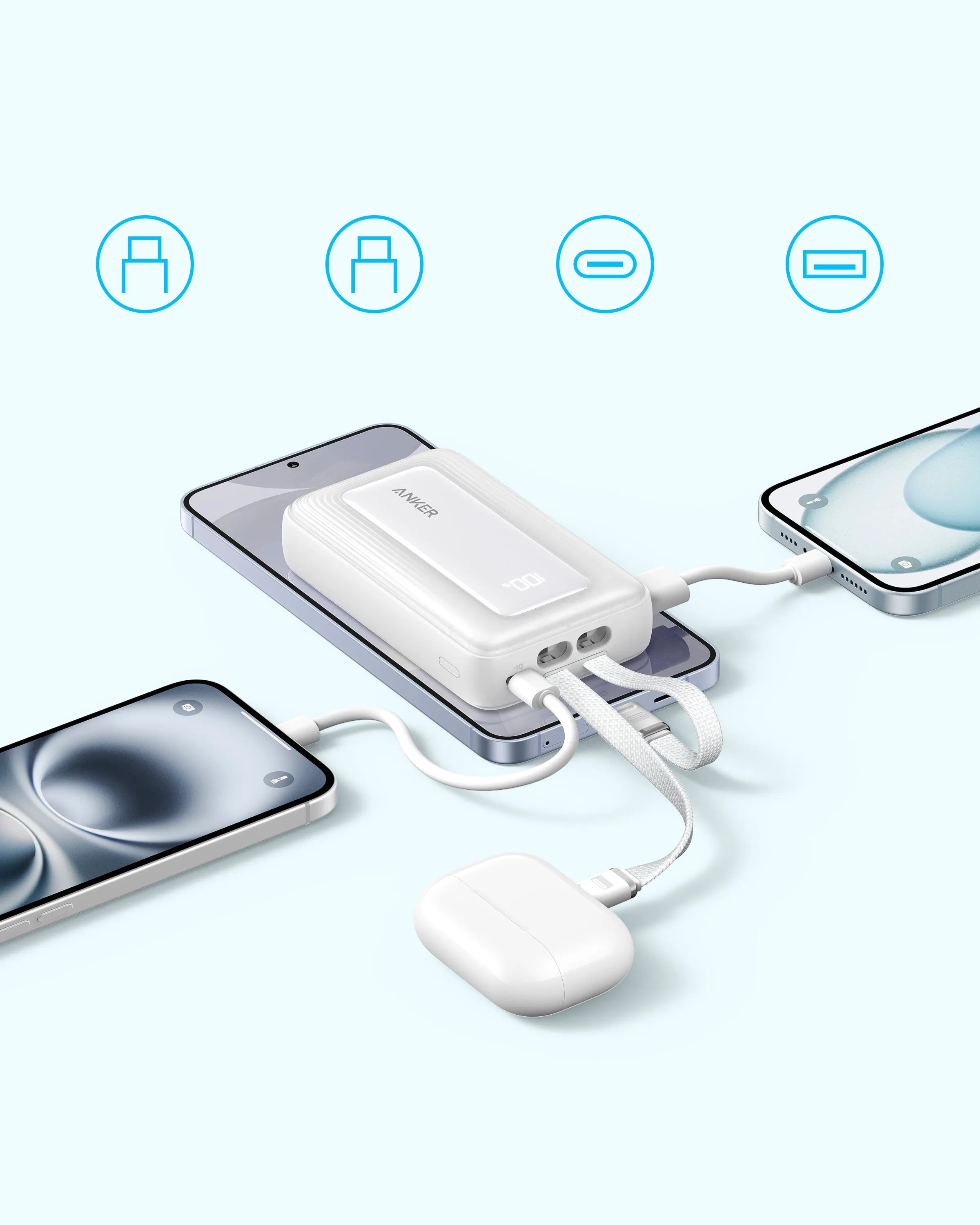 Anker Zolo 10K Power Bank with 35W and Built-In Dual USB-C Cables