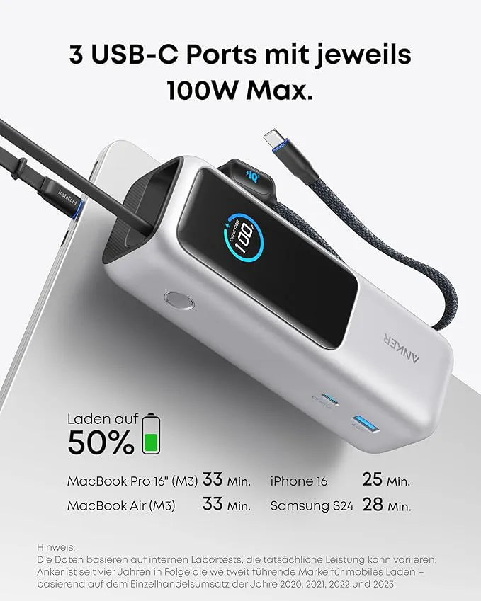 Anker Powerbank 25K 165W with Integrated and Retractable Cable
