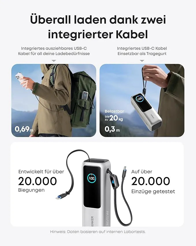 Anker Powerbank 25K 165W with Integrated and Retractable Cable