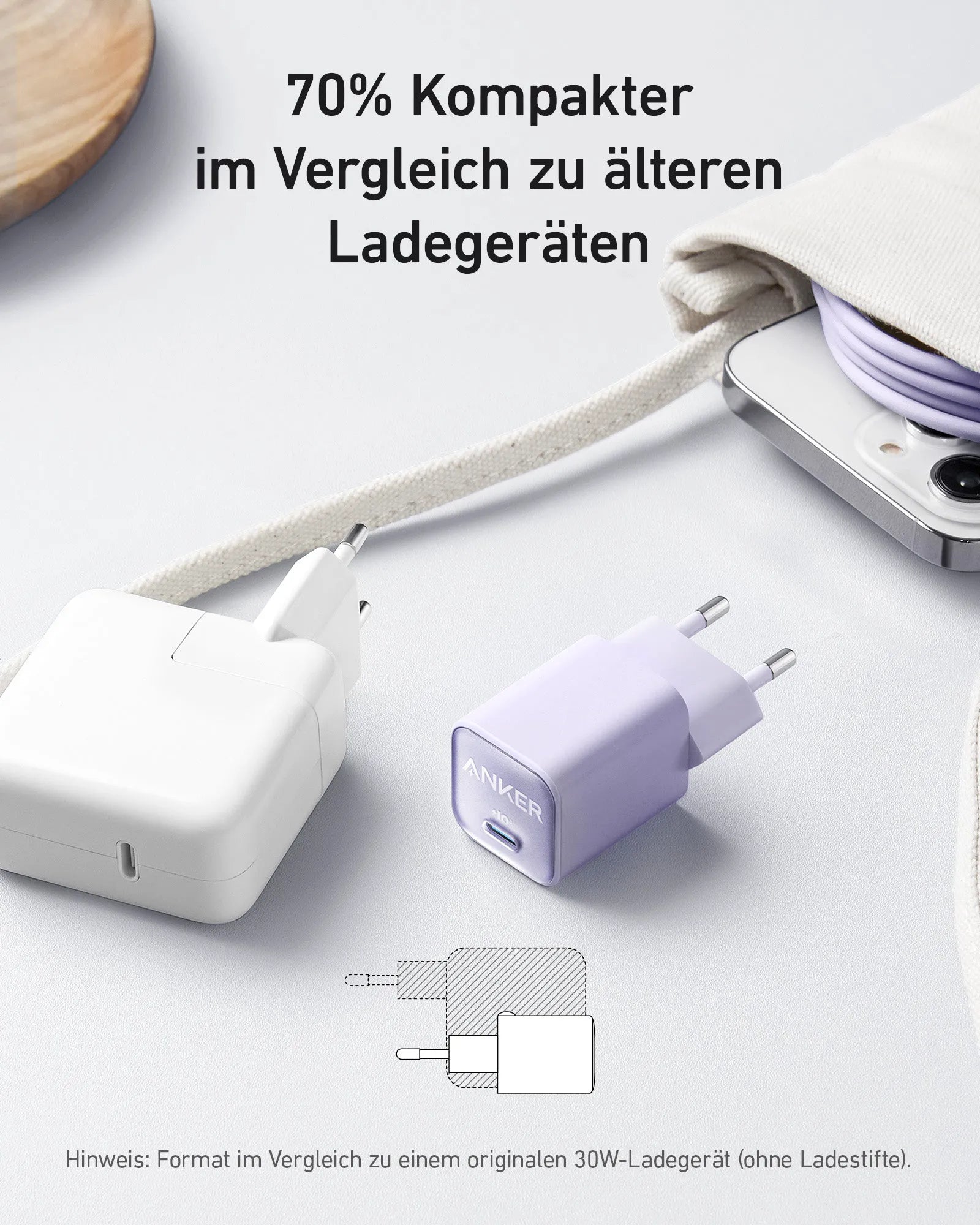 Anker Zolo 70W 4-Port Charger + Anker 511 Nano 3 30W Charger + Anker Prime USB-C to USB-C Cable 2-Pack (0.9m, 240W, Upcycled Braided Design)