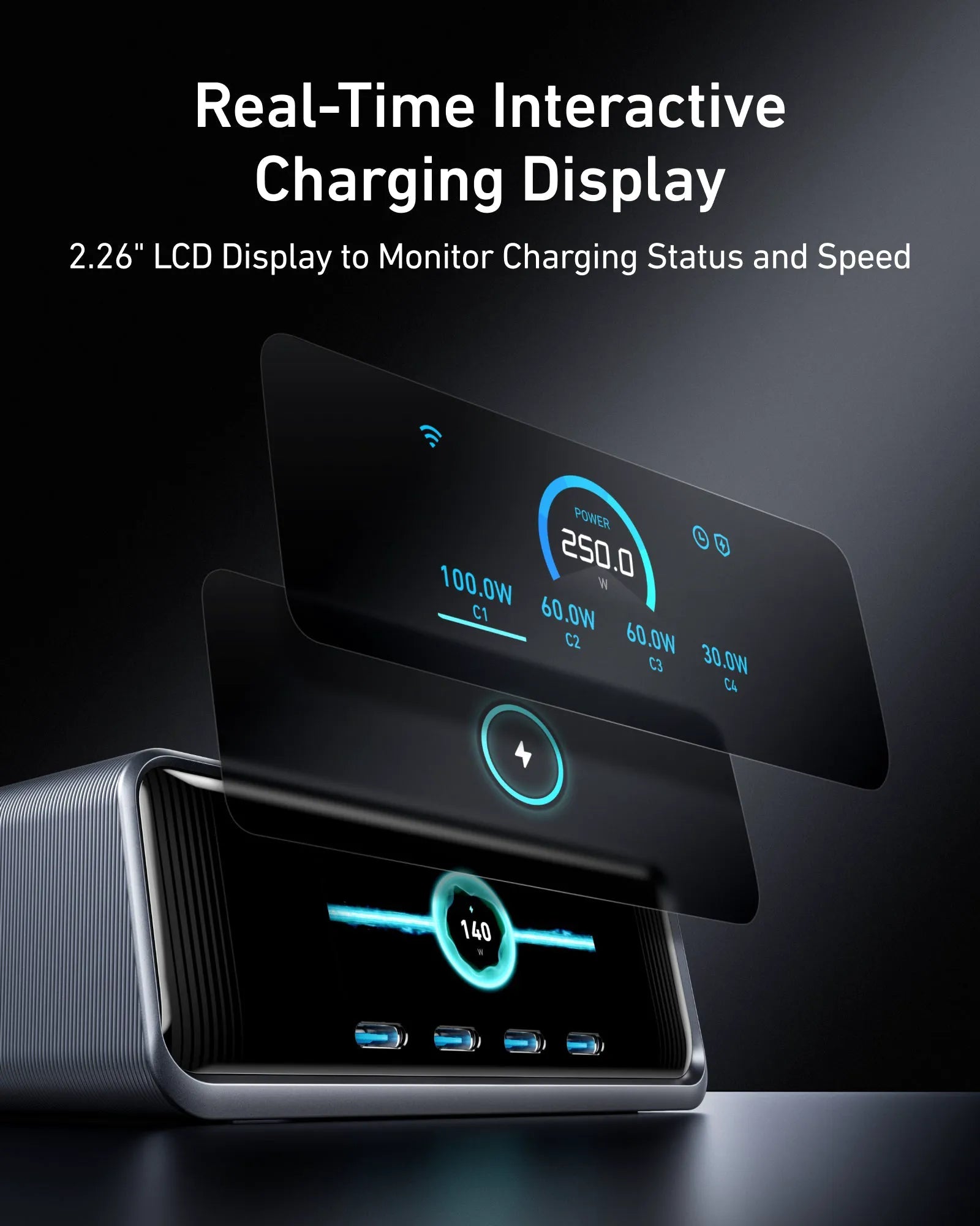 Anker Prime Charger (250W, 6 Ports, GaNPrime) with USB-C to USB-C Cable (240W)