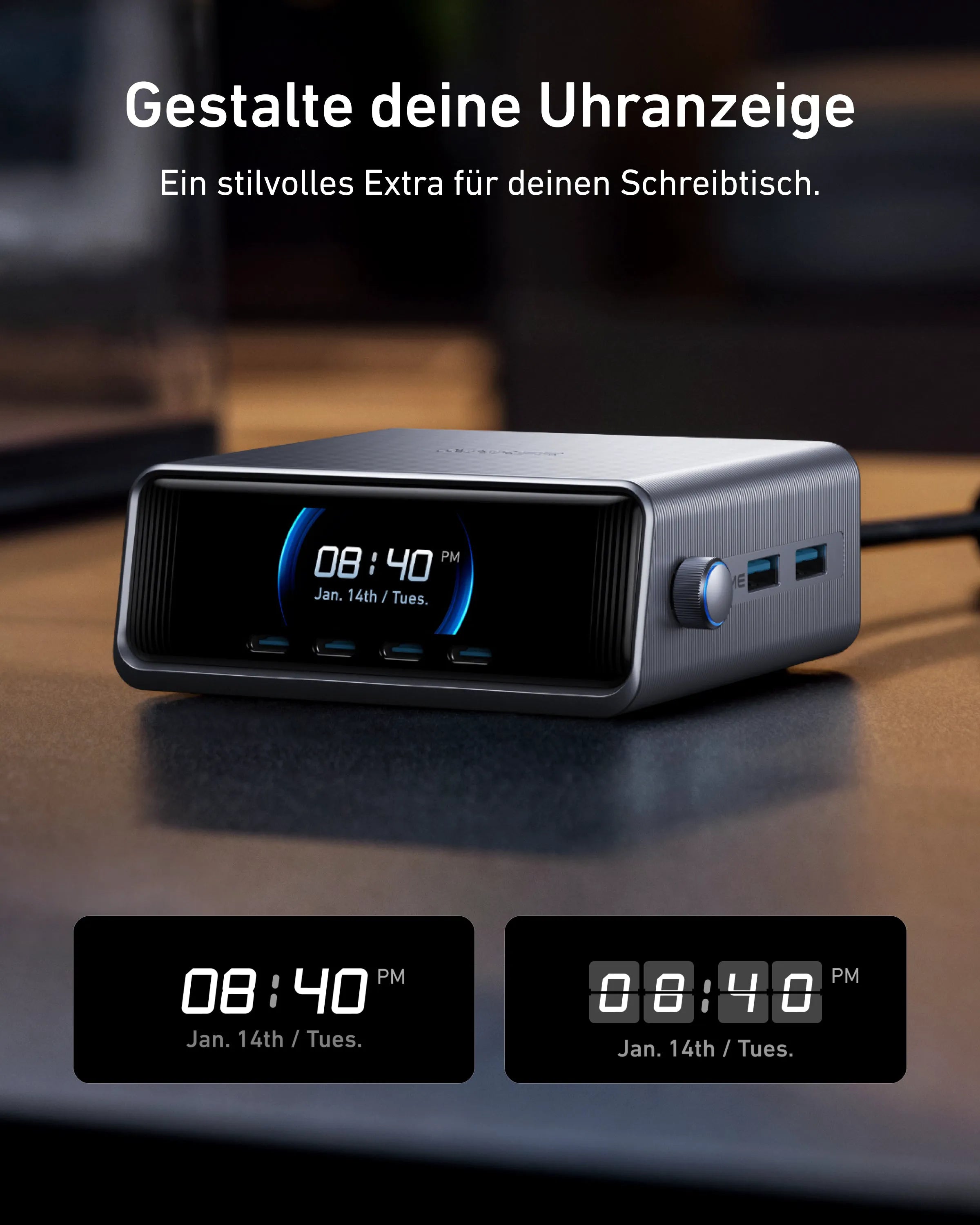 Anker Prime Charger (250W, 6 Ports, GaNPrime) + Anker Charger (100W, 3 Ports, Smart Display) with USB-C Cable