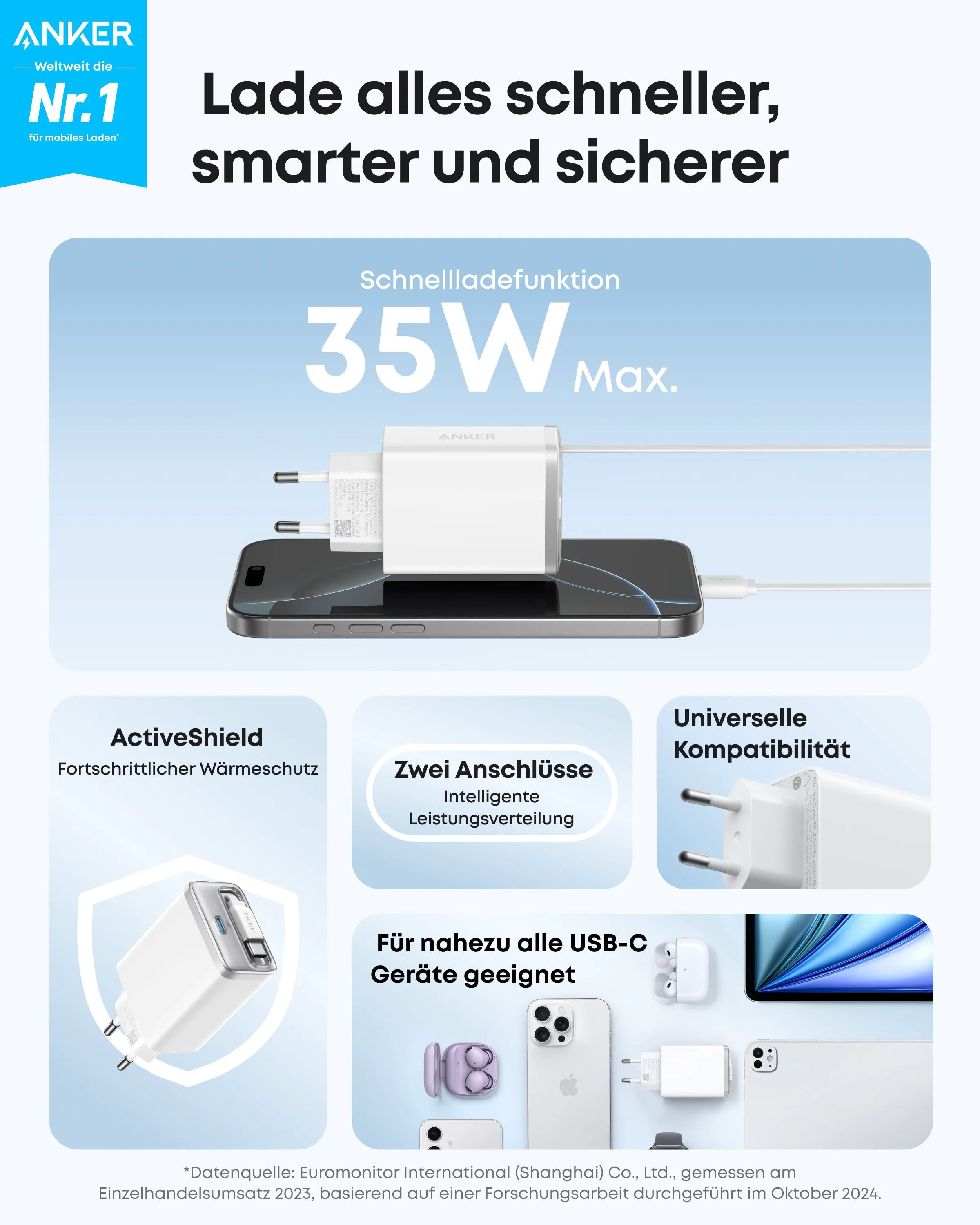 Anker Nano Charger (35W, Built-in Retractable USB-C Cable)