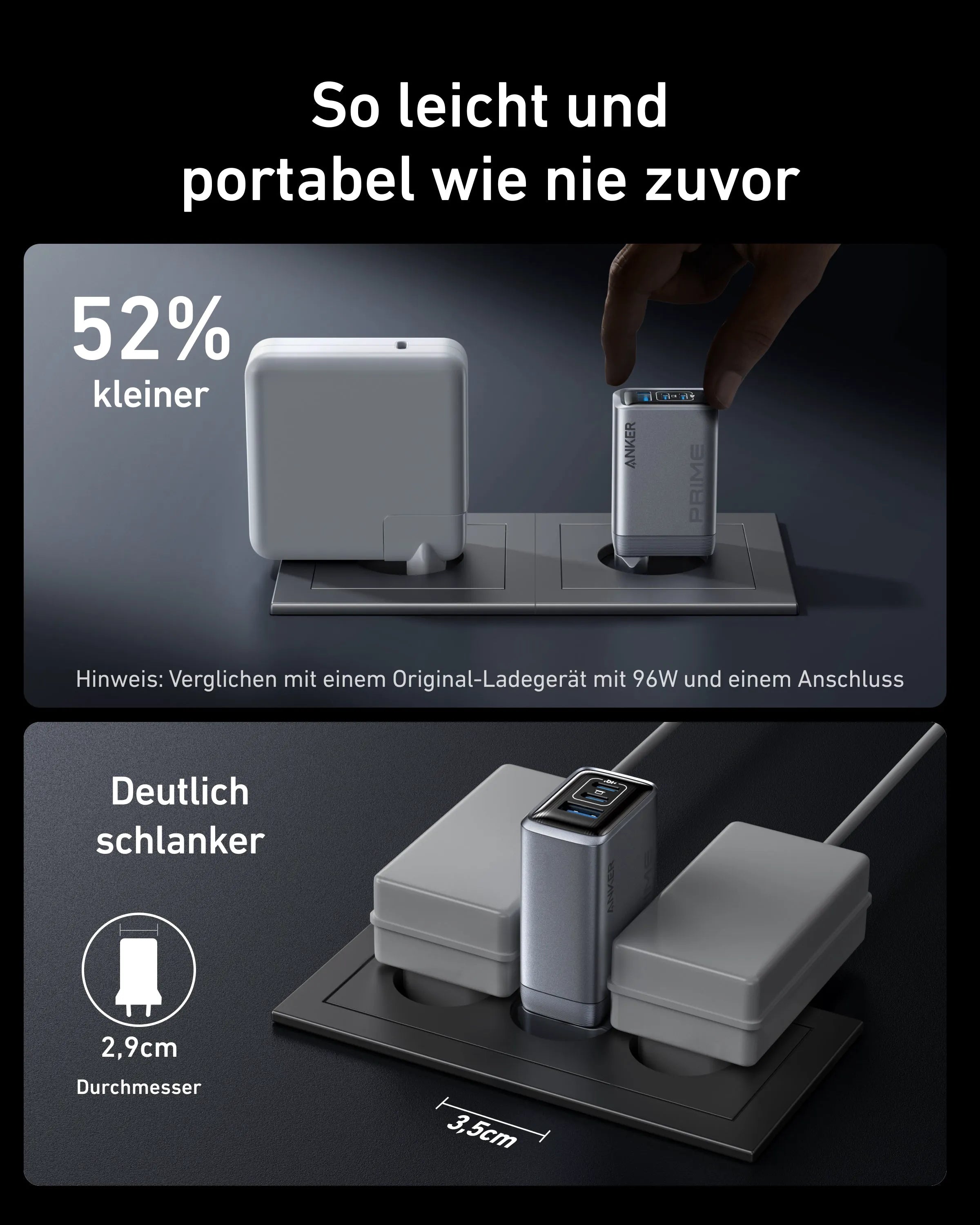 Anker Prime 100W GaN Charger (3 Ports) + Anker Prime 240W USB-C to USB-C Cable (Upcycled Braided Design)