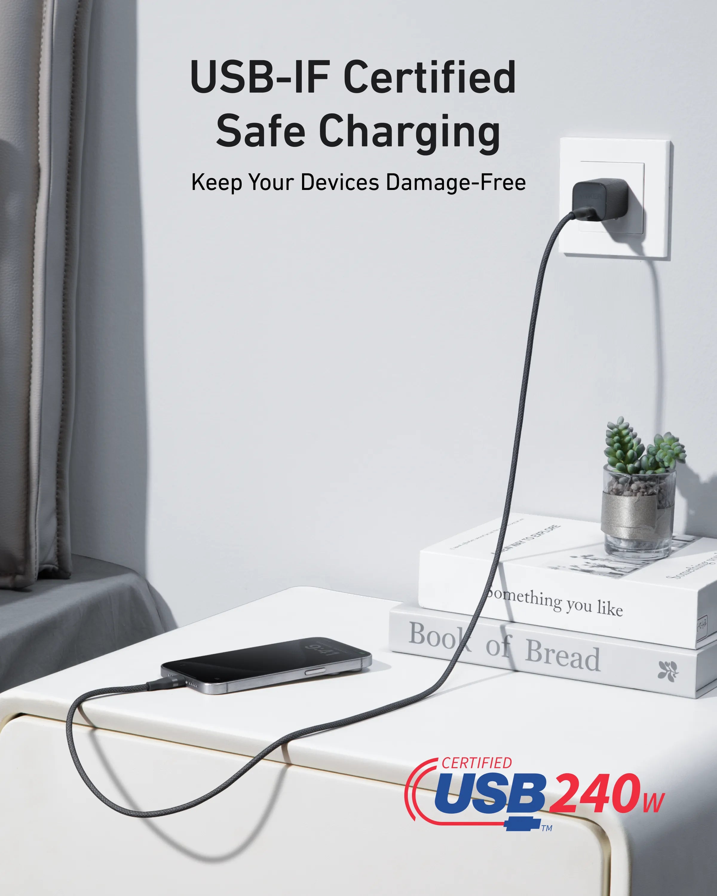 Anker MagGo Power Bank (10K, Slim) with USB-C to USB-C Cable (240W, Upcycled-Braided)