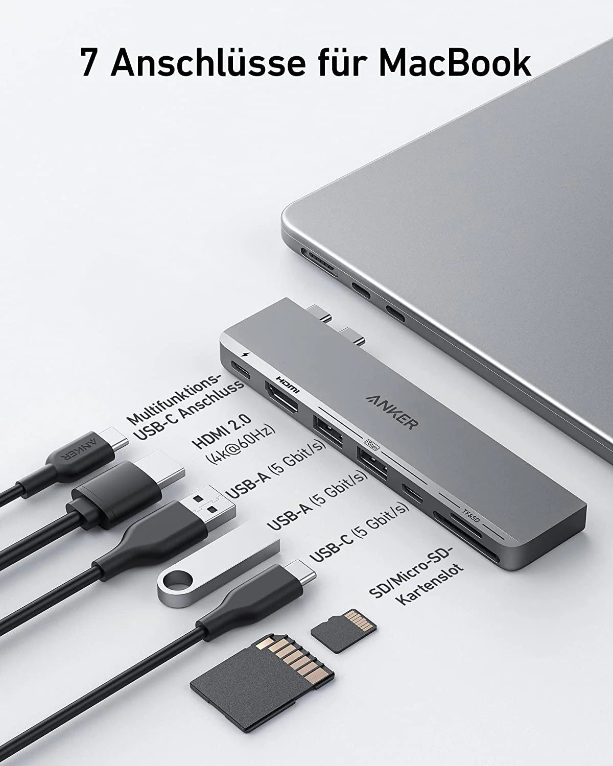 Anker Prime Charger (250W, 6 Ports, GaNPrime) + Anker 547 USB-C Hub (7-in-2, for MacBook, Gray)
