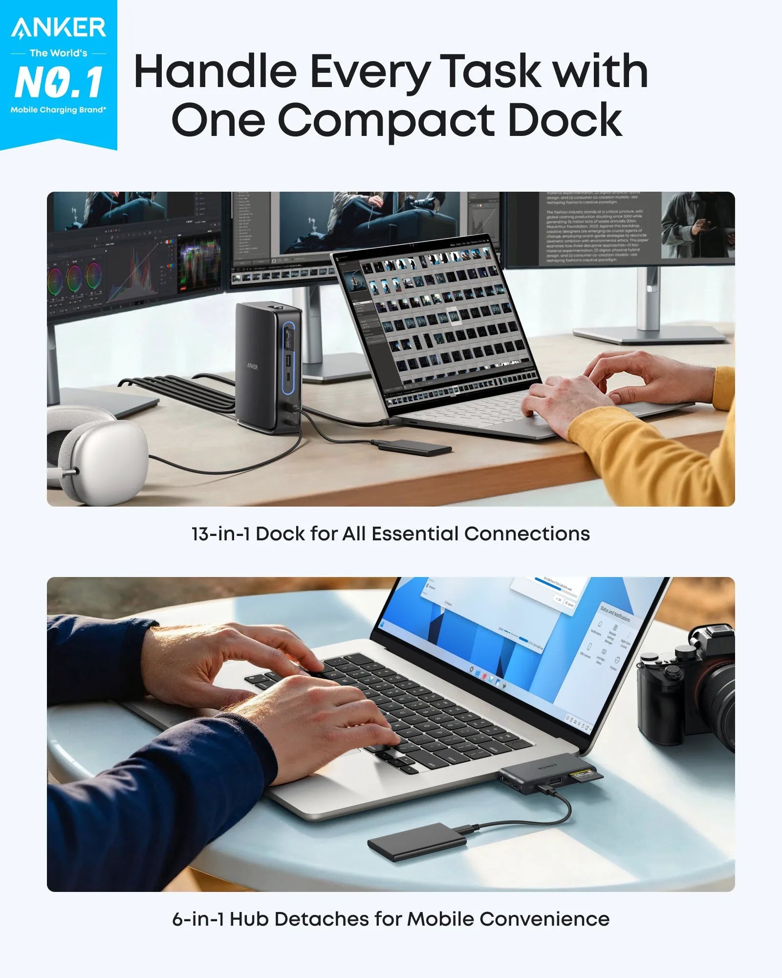 Anker Nano Docking Station (13-in-1, Triple Display Support, Built-in Detachable Hub)