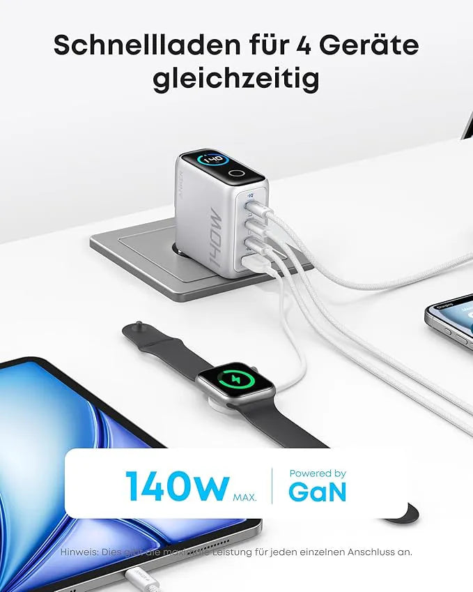 Anker 140W 4-Port USB-C Charger with PD 3.1 and Cable