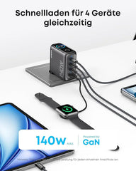 Anker 140W 4-Port USB-C Charger with PD 3.1 & Anker Nano 10K Power Bank with Built-in USB-C Cable