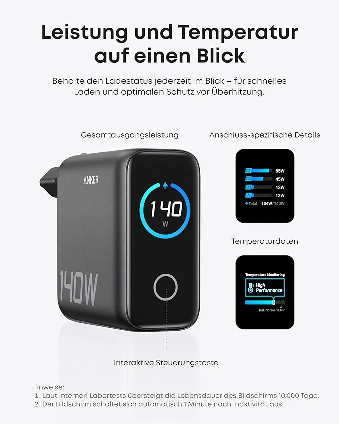 Anker 140W 4-Port PD 3.1 Charger with USB-C Cable + Anker Prime USB-C to USB-C Cable (240W, Upcycled Braided, 1.8m)