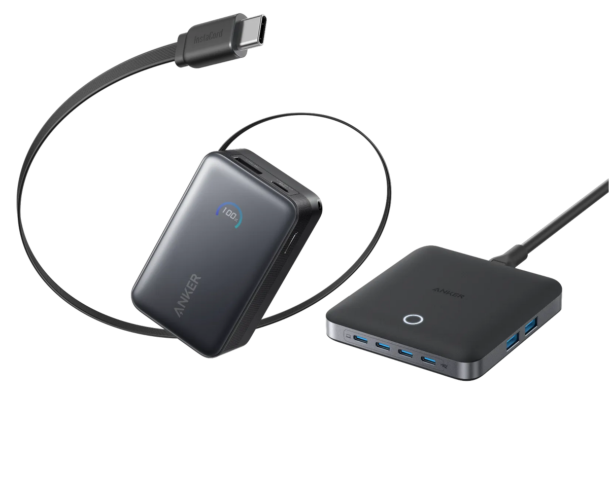 Anker Nano Power Bank (10K, 45W, Built-in Retractable USB-C Cable) + Anker Nano Charger (130W, 6 Ports)