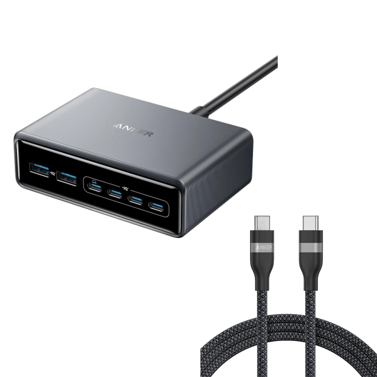 Anker Prime Charger (200W, 6 Ports, GaN) & Anker USB-C to USB-C Cable (240W, Braided Recycled)