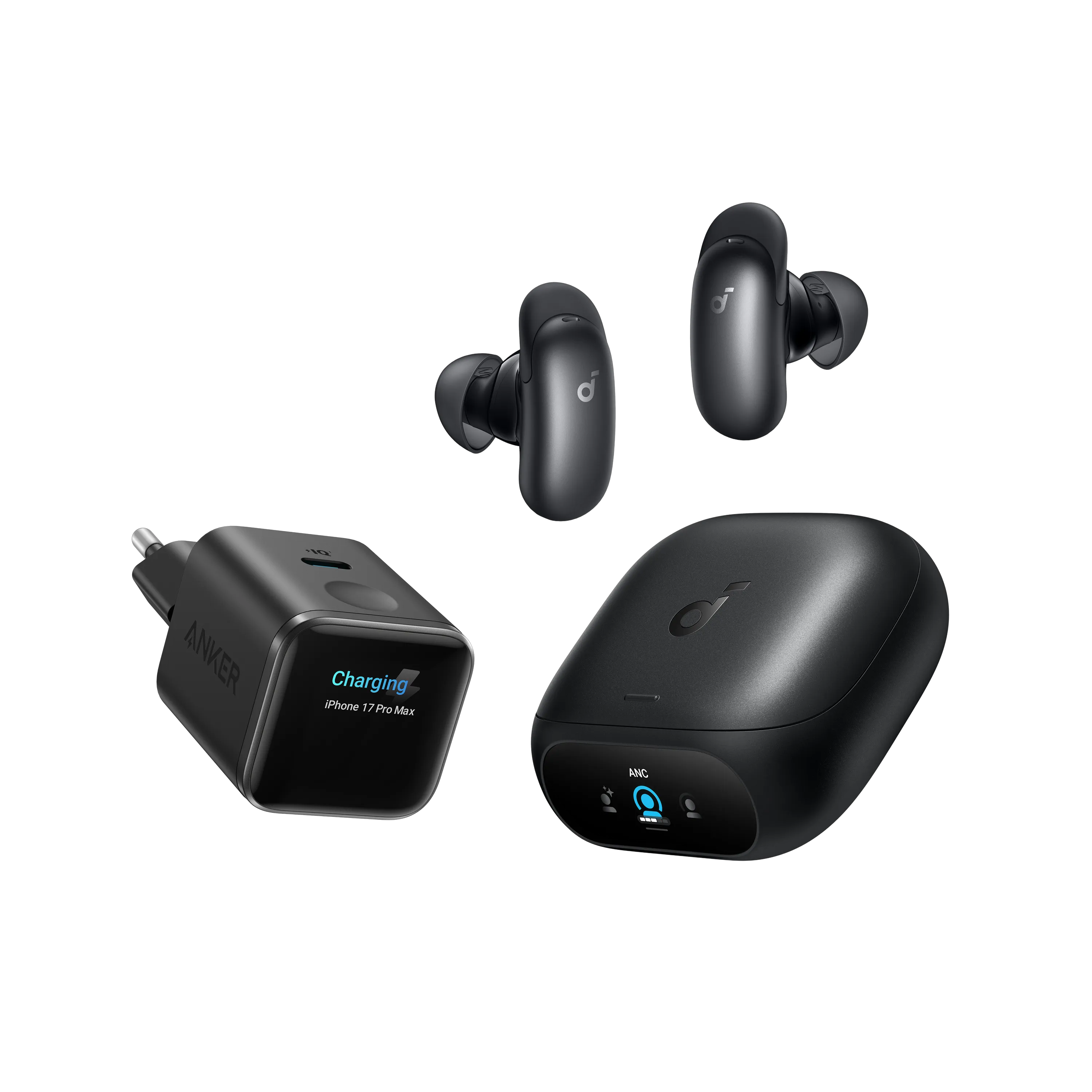 Anker Nano Charger (45W, Smart Display) + Liberty 5 Pro | Guinness Record for Clear Calls, 360° ANC 4.0, Dolby Atmos