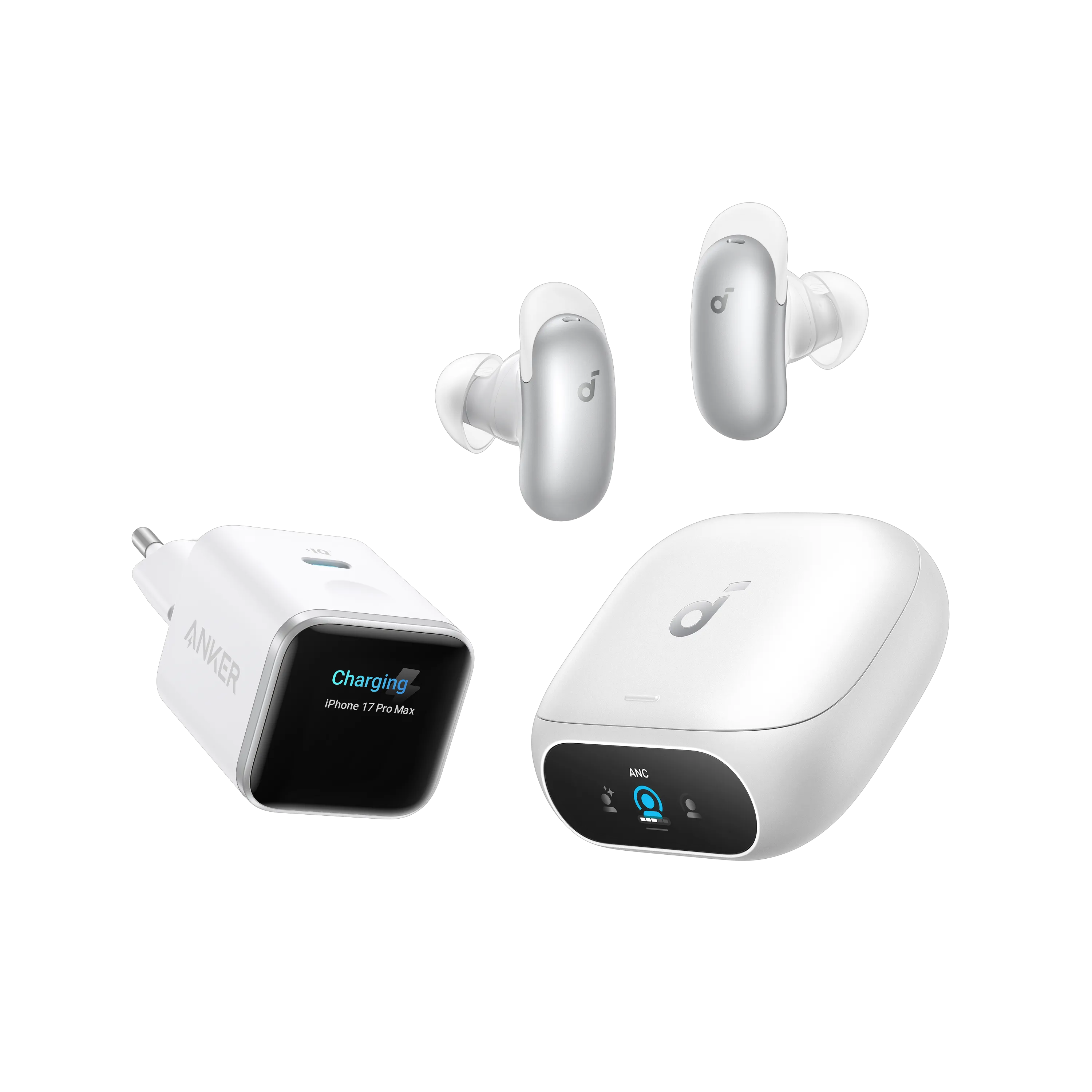 Anker Nano Charger (45W, Smart Display) + Liberty 5 Pro | Guinness Record for Clear Calls, 360° ANC 4.0, Dolby Atmos