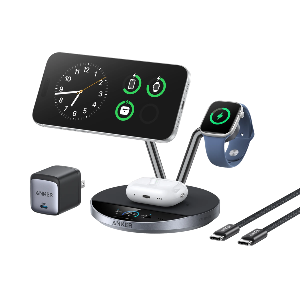 Anker Prime 3-in-1 Wireless Charging Station with MagGo, AirCool, and Dock Stand