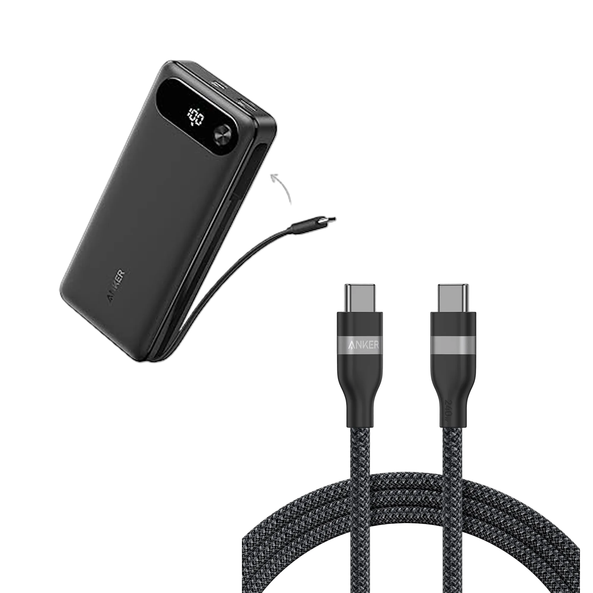 Anker PowerBank (20000mAh, 87W, with Built-in USB-C Cable) & Anker USB-C Cable (240W)