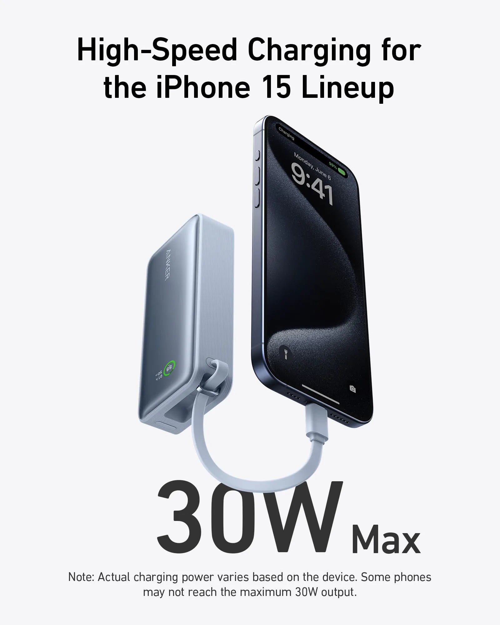 Anker Nano Power Bank with Built-In USB-C Cable, 30W Fast Charging