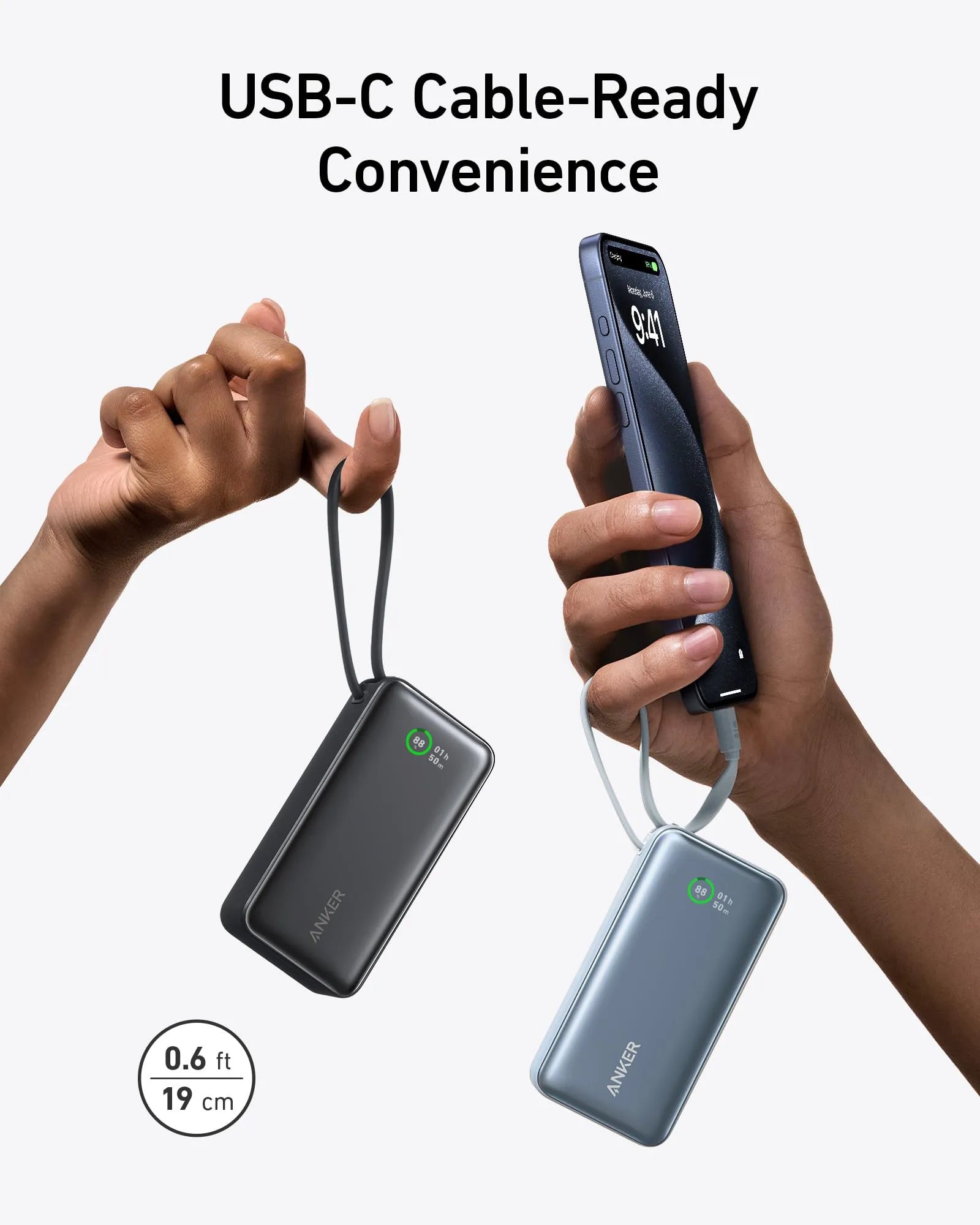 Anker Nano Power Bank (30W, Built-in USB-C Cable)