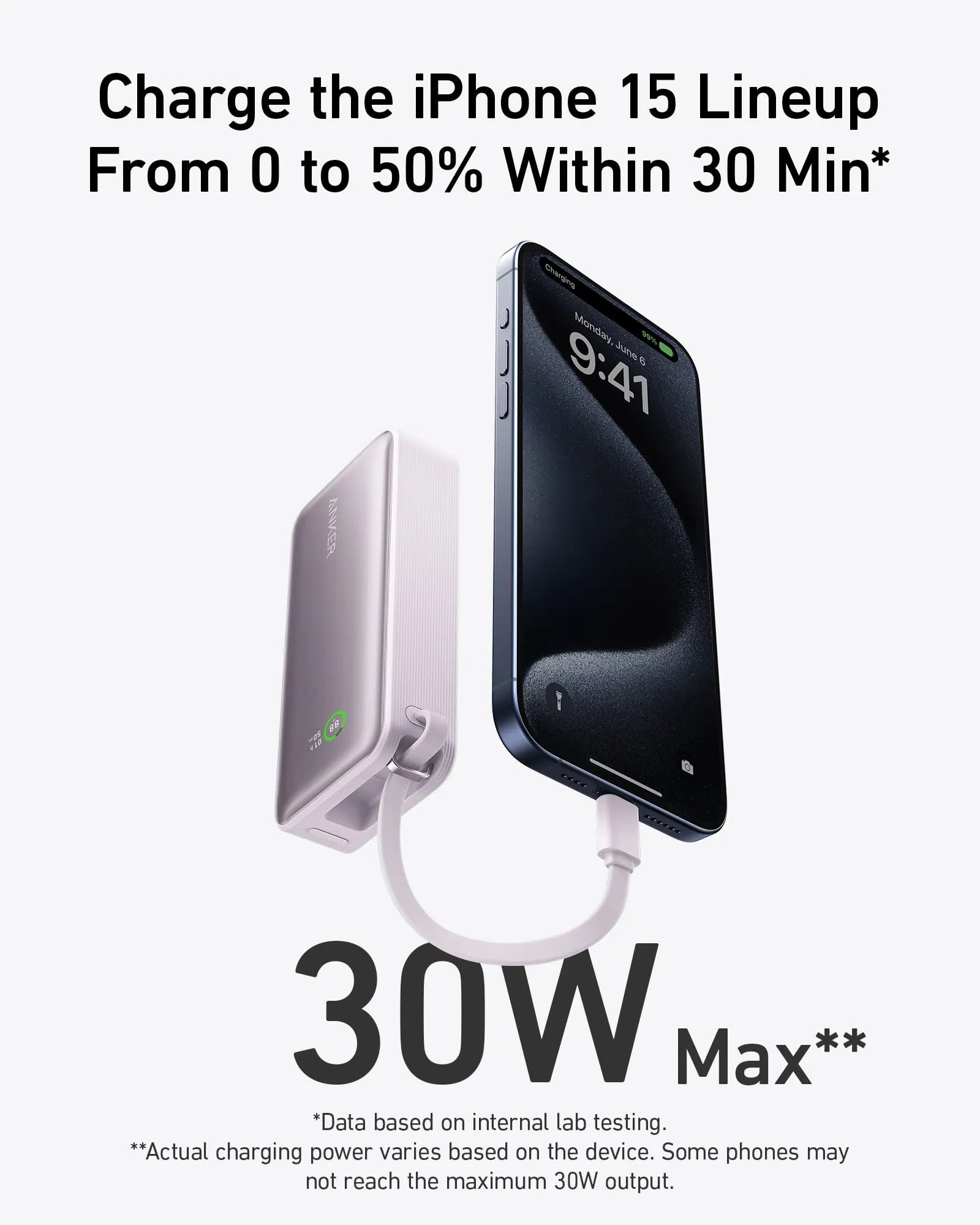 Anker Nano Power Bank (30W, Built-in USB-C Cable)