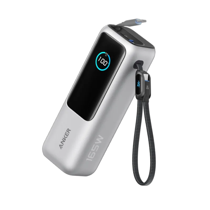 Anker Powerbank (25K, 165W, Built-in + Retractable Cable) + Anker Charger (140W, 4-Port, PD 3.1) with USB-C Cable