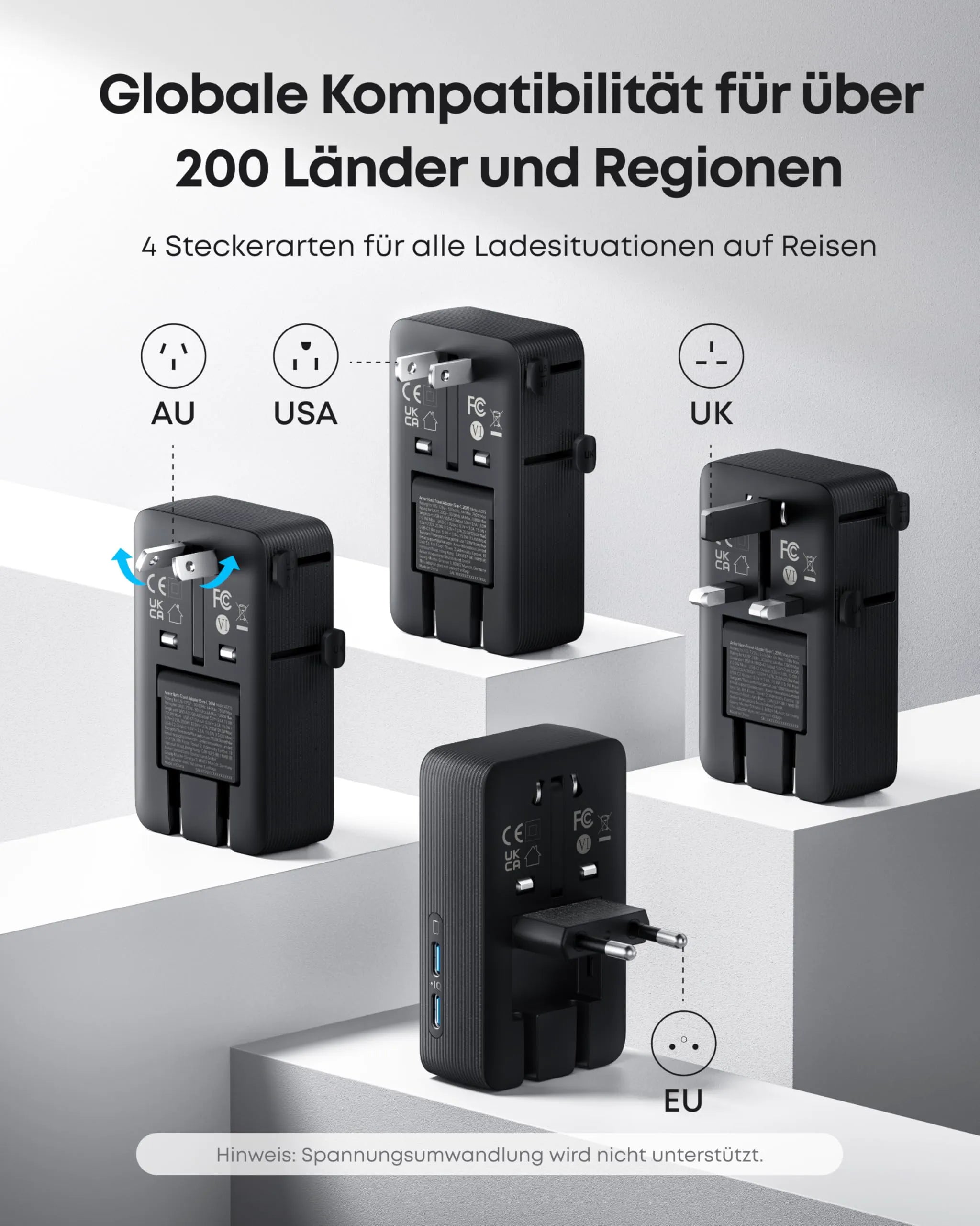 Anker 140W 4-Port USB-C Charger with PD 3.1 and Cable + Anker Nano 5-in-1 Travel Adapter (20W)