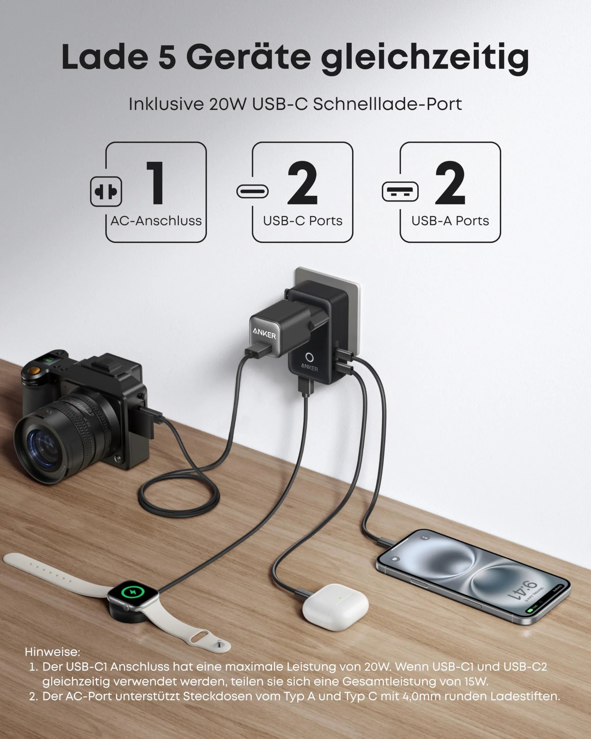 Anker Nano Travel Adapter (5-in-1, 20W)