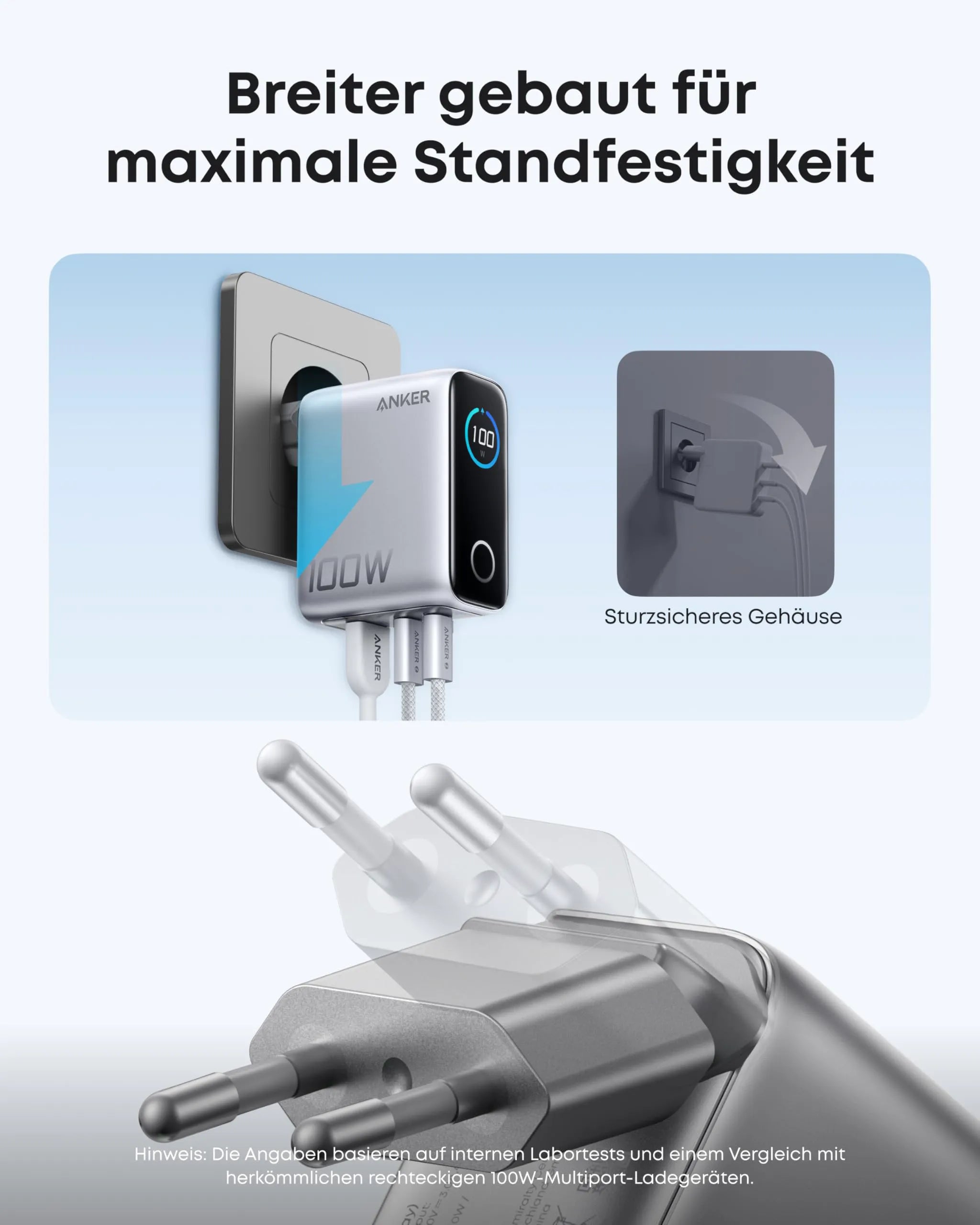 Anker Charger (100W, 3 Ports, Smart Display) with USB-C Cable