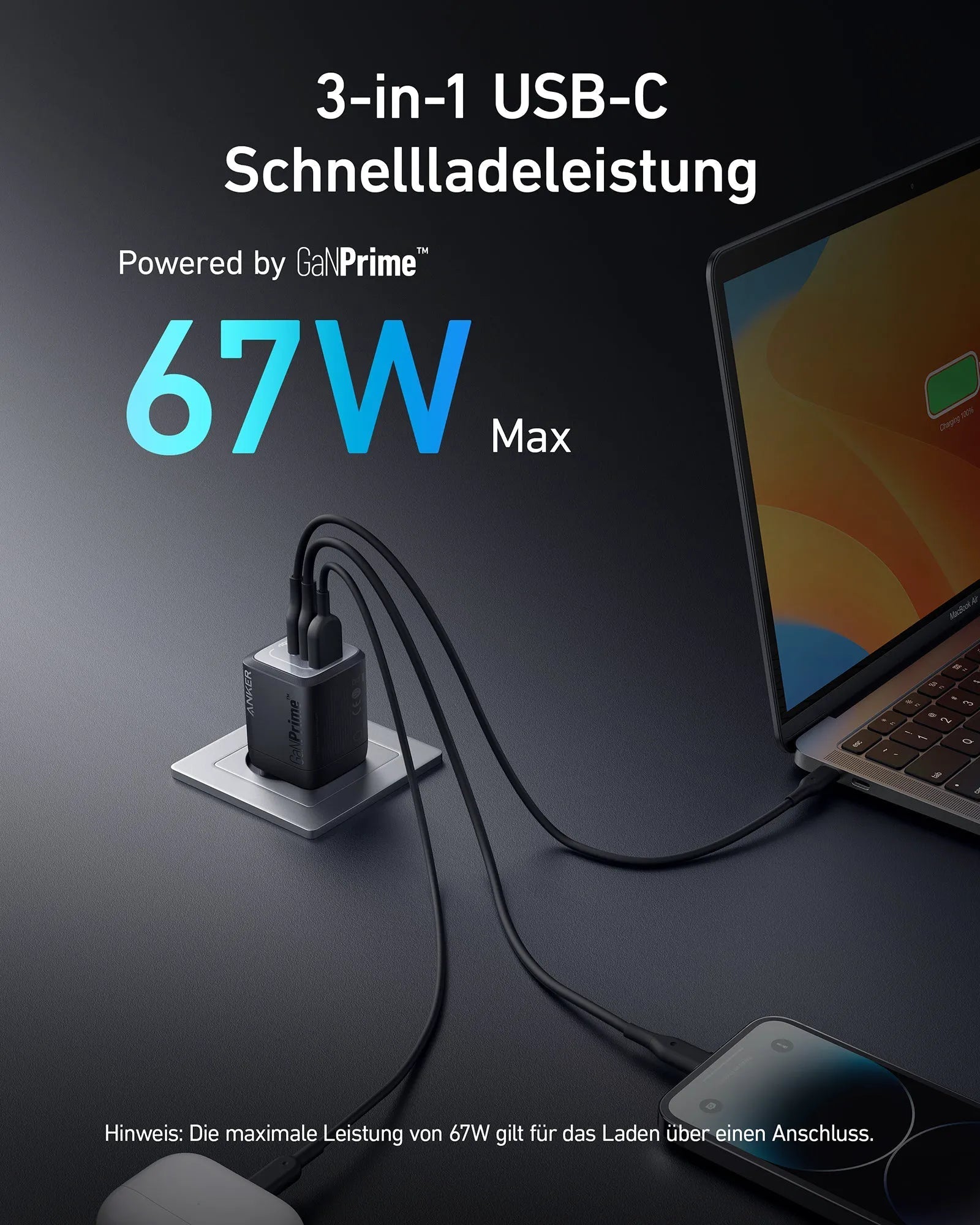 Anker Prime 67W GaN Wall Charger with 3 Ports