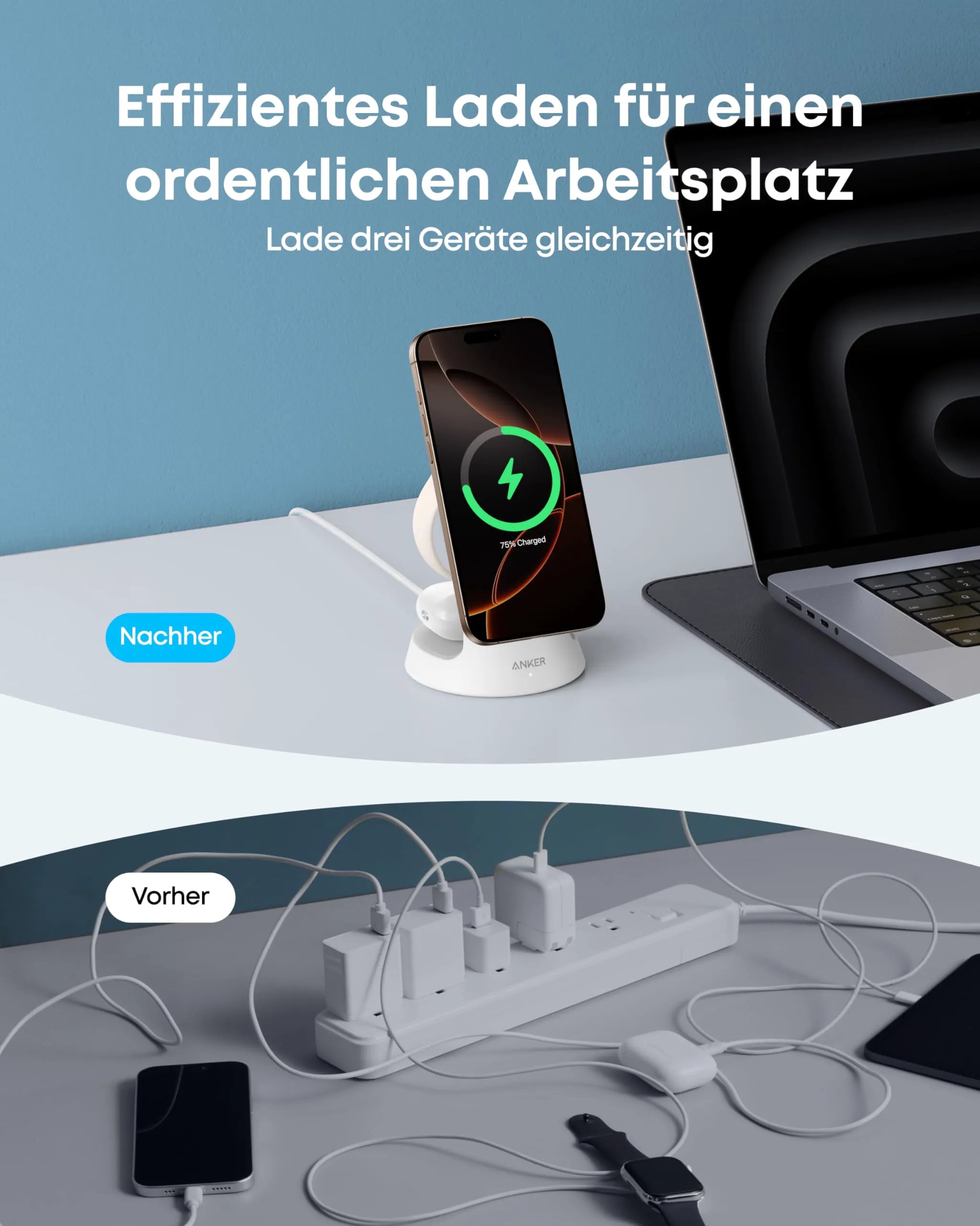 Anker Wireless Charging Station (3-in-1, Magnetic Stand)