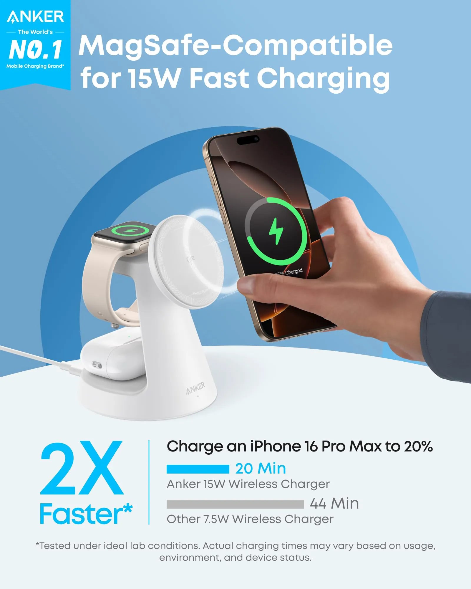 Anker MagGo 3-in-1 Wireless Charging Station with Dock Stand