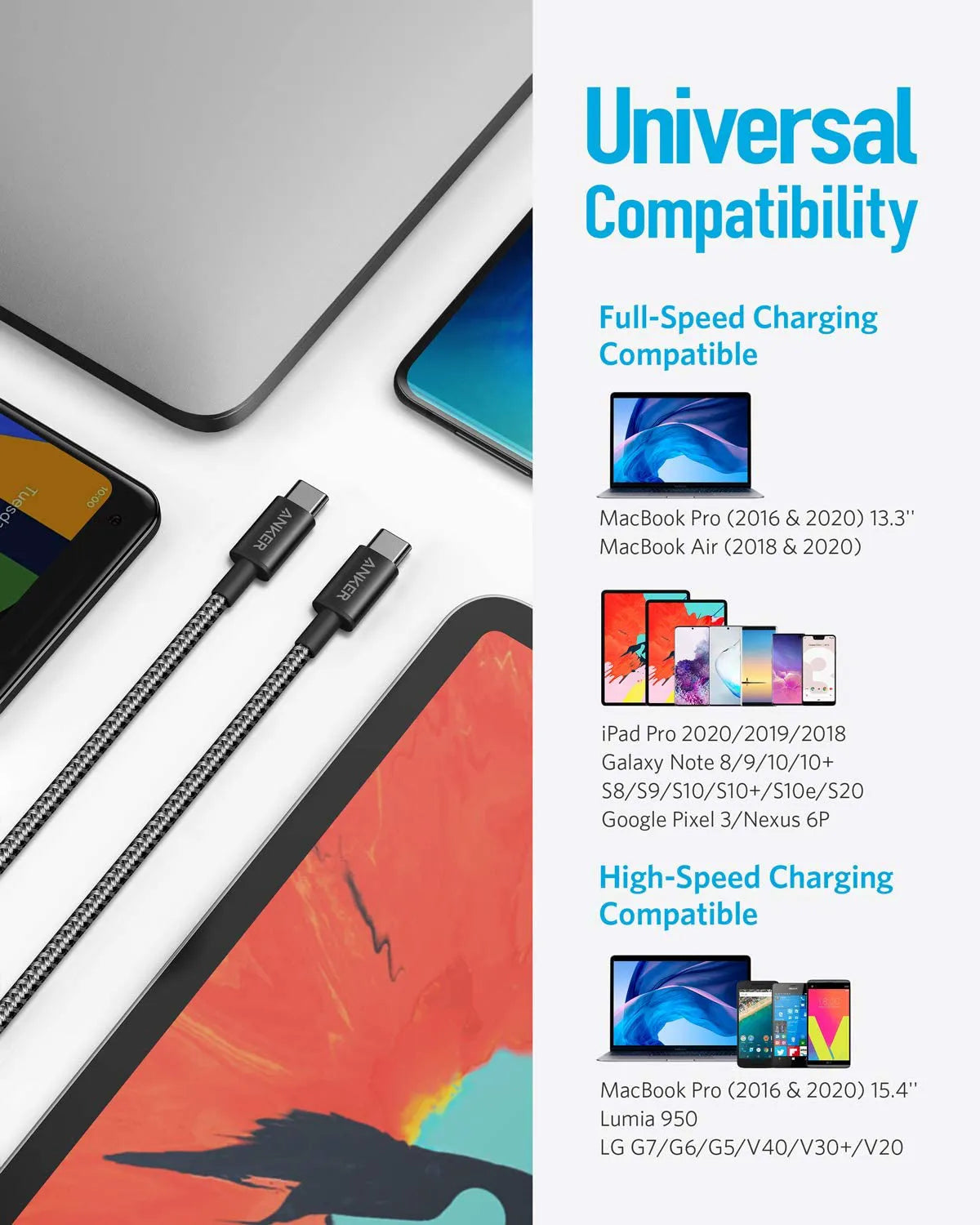 2-Pack Nylon USB-C to USB-C Cable (3.3ft, 60W)