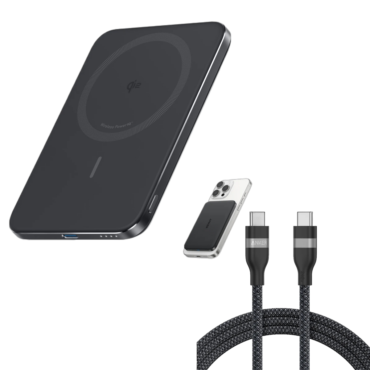 Anker Nano Power Bank (5K, MagGo, Slim) with Anker USB-C to USB-C Cable (240W, Upcycled-Braided)