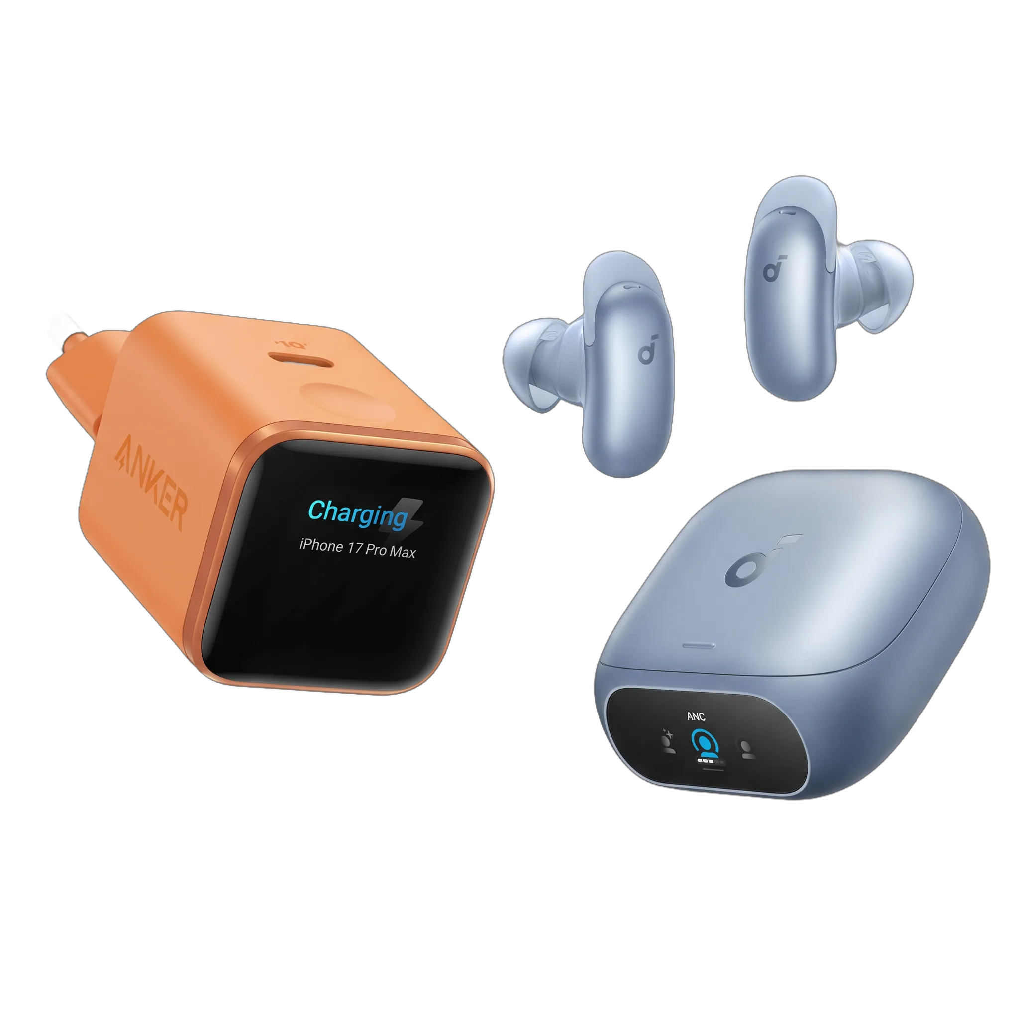Anker Nano Charger (45W, Smart Display) + Liberty 5 Pro | Guinness Record for Clear Calls, 360° ANC 4.0, Dolby Atmos