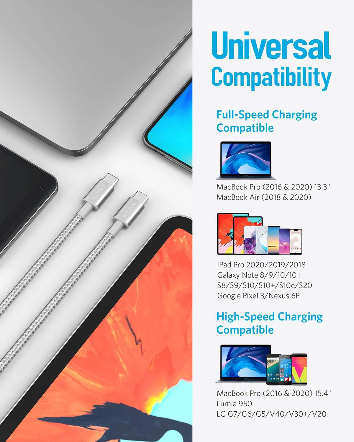 2-Pack Nylon USB-C to USB-C Cable (3.3ft, 60W)